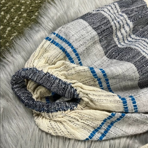 Free People All Lined Up Blue Multi Striped Puff Sleeve Mini Dress XS - Picture 10 of 12